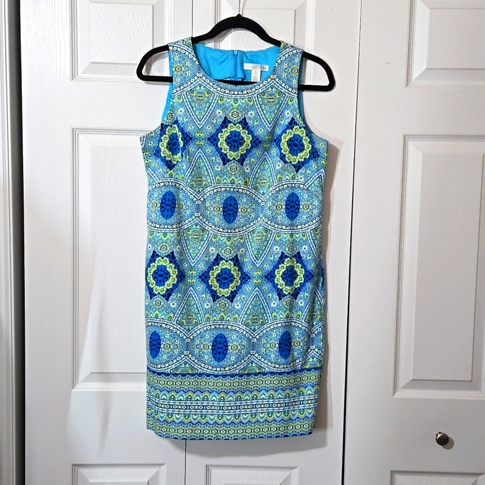 Sleeveless Blue& Yellow Paisley Design Sun Dress w/Pockets Size 6, Like New Cond
